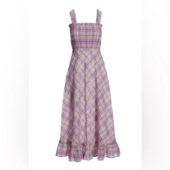 NWT Boston Proper Smocked Plaid Seersucker Dress In Lilac‎ And White. so … - Picture 6 of 15